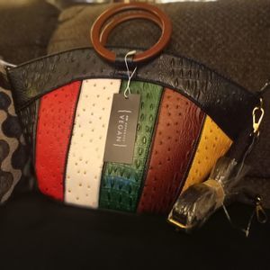 Ostrich Croc Multi Patchwork Satchel Bag